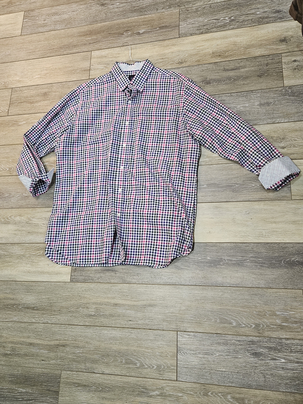 Tailorbyrd Men's Checkered Plaid Button-Down Shirt in Navy & Pink Size XXL